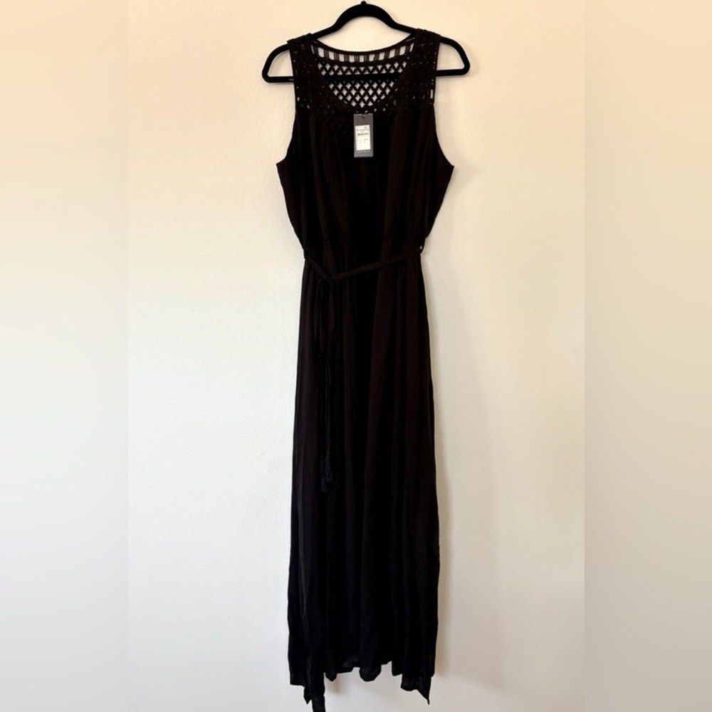 NWT City Chic Maxi Crochet Detail Black Tie Waist Dress Boho Style Bohemian - Picture 2 of 8